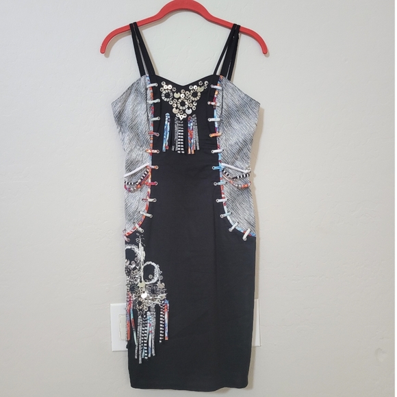 Vintage Black Mini Dress 90s Punk Goth Bodycon Festival - Picture 5 of 9